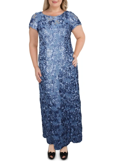 Alex Evenings Plus Womens Sequined Rosette Formal Dress In Multi
