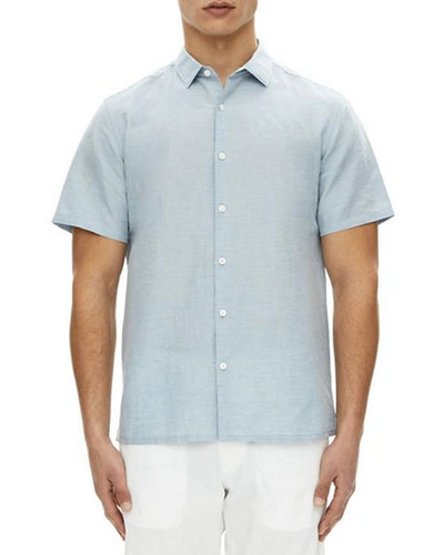 Theory Murrary Essential Short Sleeve Button-down Shirt In Breeze