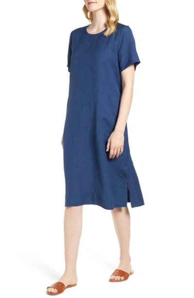 Eileen Fisher Organic Linen-blend Shift Dress In Denim