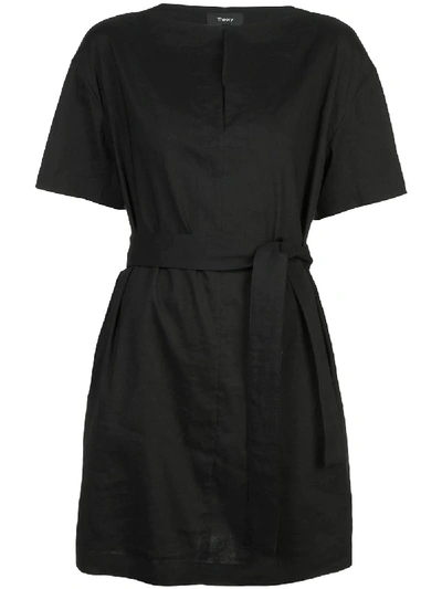 Theory Belted Shift Dress In Black