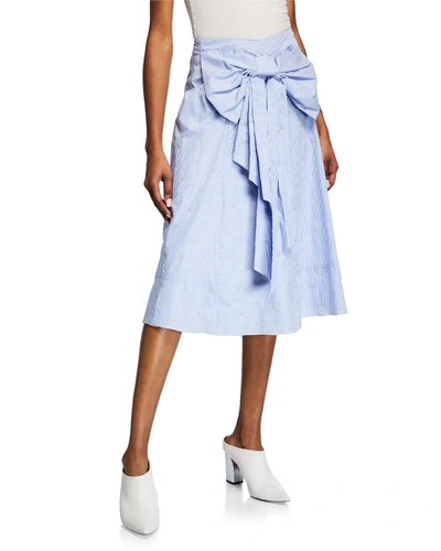 Badgley Mischka Pinstripe Tie-front Skirt In Blue White