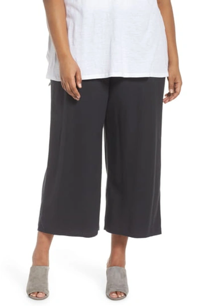 Eileen Fisher Drawstring-waist Wide-leg Linen Cropped Pants, Plus Size In Graphite