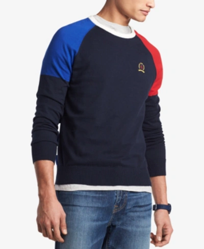 Tommy Hilfiger Men's Perry Colorblocked Raglan-sleeve Sweater, Created For Macy's In Midnight