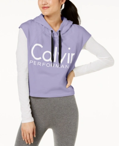 Calvin Klein Performance Logo Cropped Hoodie In Iris Ice