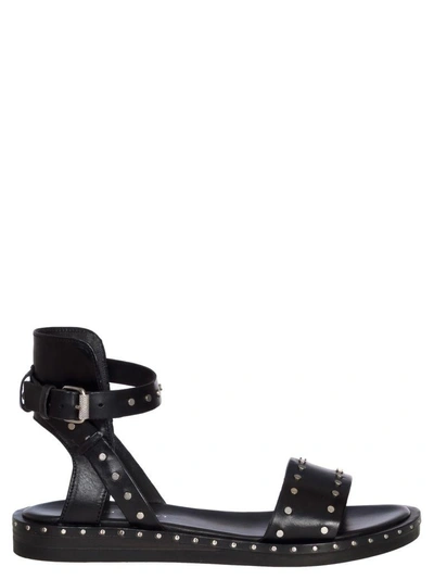 Janet & Janet Studs Leather Sandals In Nero