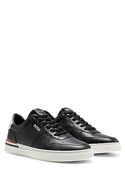 Hugo Boss Cupsole Trainers With Laces And Branded Leather Uppers In Black