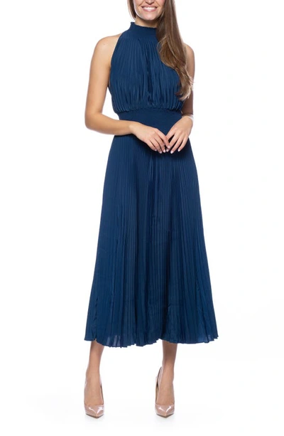 Marina Pleated Midi Dress In Navy