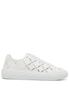 Versace La Greca Cutout Stud Low Top Sneaker In White Silver