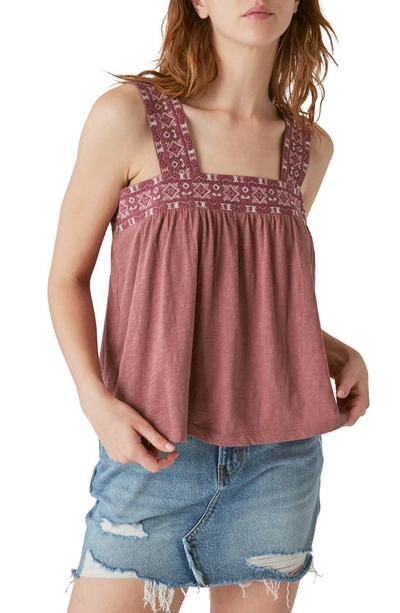 Lucky Brand Embroidered Cotton Blend Tank In Pink