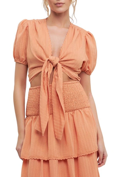 Free The Roses Tie Front Crop Top In Tangerine
