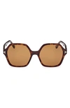 Tom Ford Romy 56mm Polarized Geometric Sunglasses In Shiny Dark Havana / Brown