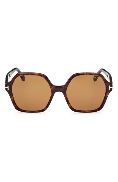 Tom Ford Romy 56mm Polarized Geometric Sunglasses In Shiny Dark Havana / Brown