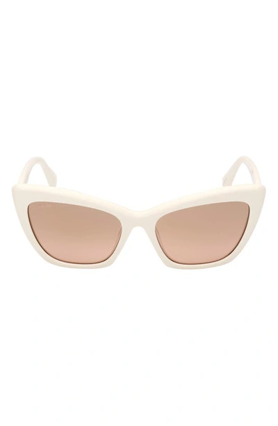 Max Mara 57mm Cat Eye Sunglasses In White / Brown Mirror