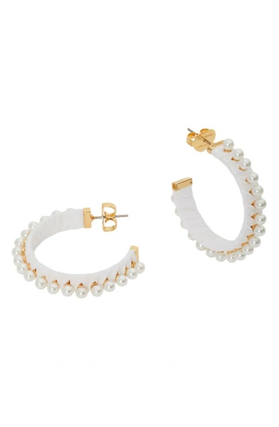 Kate Spade Imitation Pearl Raffia Hoop Earrings In White Multi