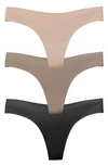 Eby Assorted 3-pack Thongs In Black/ Nude/ Fallen Rock