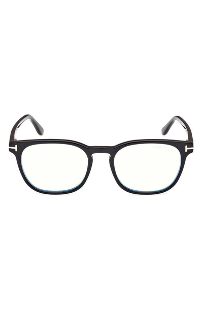 Tom Ford 53mm Square Blue Light Blocking Glasses In Shiny Black