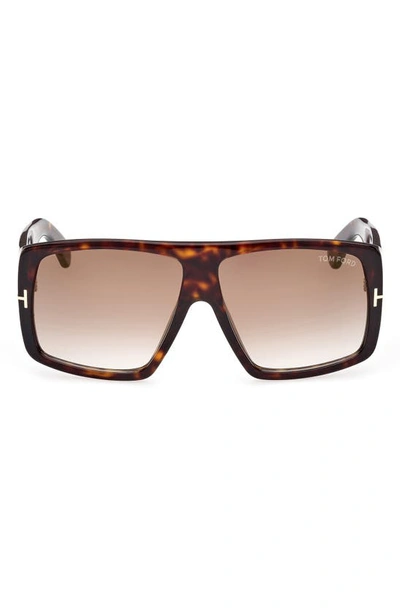 Tom Ford 60mm Square Sunglasses In Dark Havana / Gradient Brown
