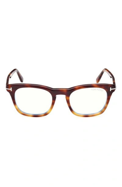 Tom Ford 50mm Square Blue Light Blocking Glasses In Havana/other