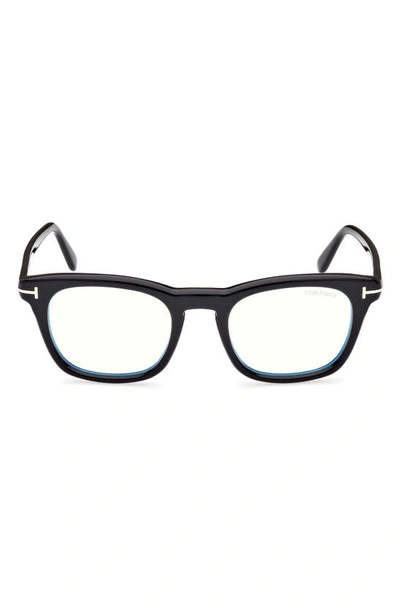 Tom Ford 50mm Square Blue Light Blocking Glasses In Shiny Black