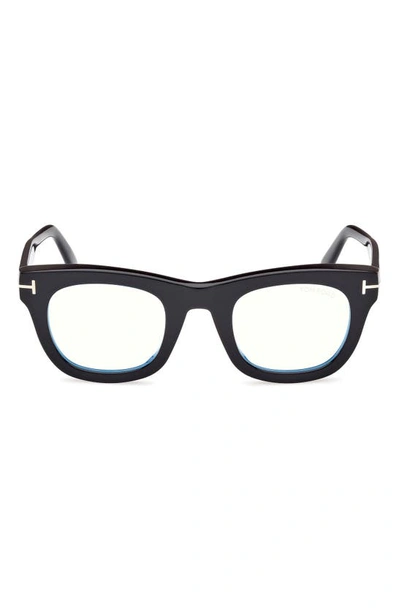 Tom Ford 48mm Square Blue Light Blocking Glasses In Shiny Black