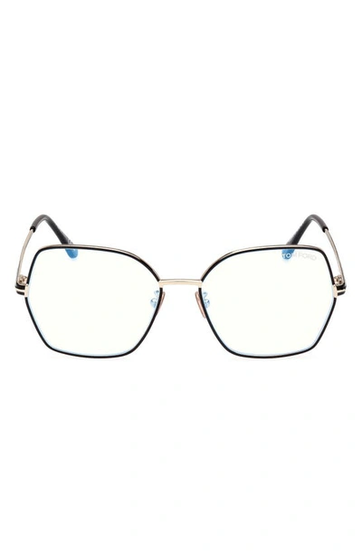 Tom Ford 56mm Butterfly Blue Light Blocking Glasses In Pale Gold