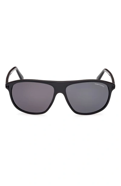 Tom Ford 60mm Square Sunglasses In Shiny Black / Smoke