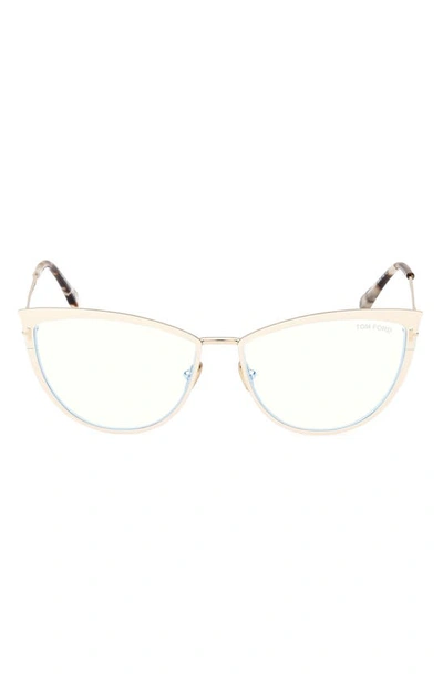 Tom Ford 56mm Cat Eye Blue Light Blocking Glasses In Ivory