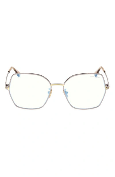 Tom Ford 56mm Butterfly Blue Light Blocking Glasses In Shiny Light Ruthenium