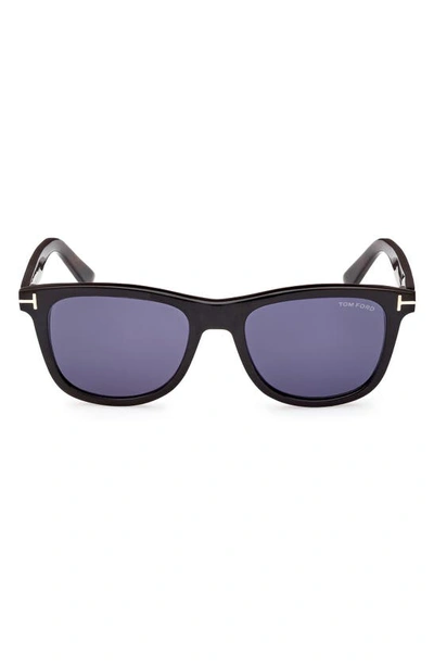 Tom Ford 53mm Polarized Square Sunglasses In Black Horn / Blue