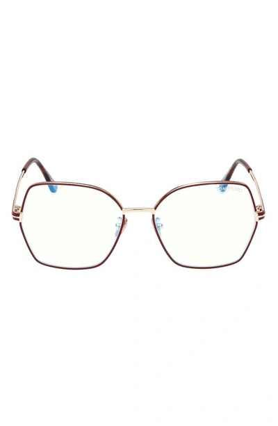 Tom Ford 56mm Butterfly Blue Light Blocking Glasses In Shiny Rose Gold