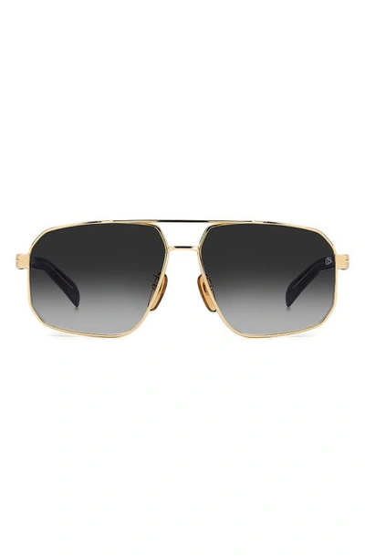 David Beckham Eyewear 61mm Rectangular Sunglasses In Gold Black/ Grey Shaded