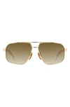David Beckham Eyewear 61mm Rectangular Sunglasses In Gold Crystal/ Brown Gradient