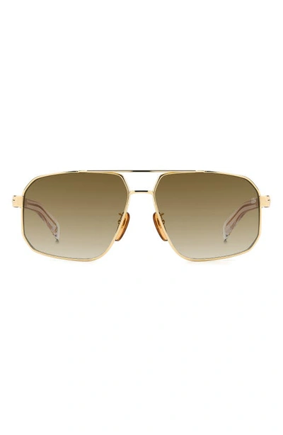 David Beckham Eyewear 61mm Rectangular Sunglasses In Gold Crystal/ Brown Gradient