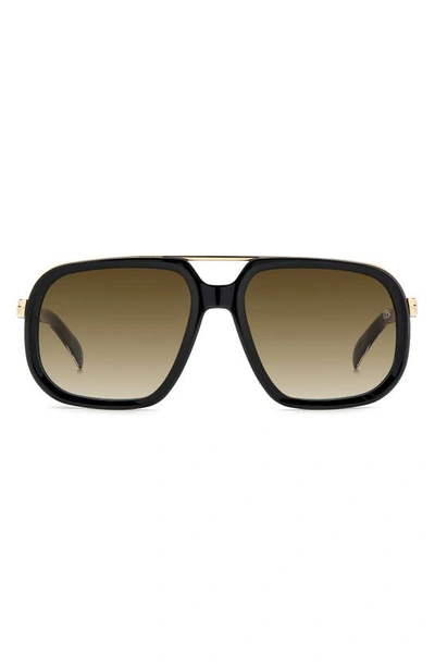 David Beckham Eyewear 57mm Square Sunglasses In Black Gold/ Brown Gradient