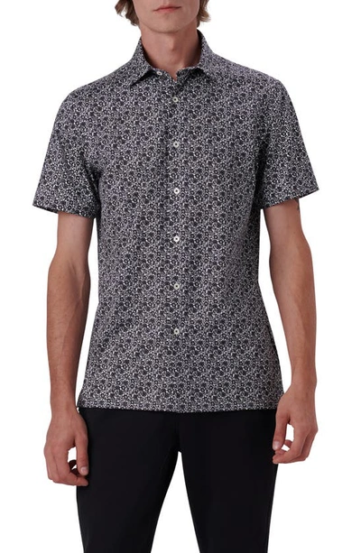 Bugatchi Ooohcotton® Floral Short Sleeve Button-up Shirt In Black