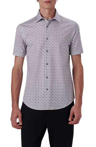 Bugatchi Ooohcotton® Geo Print Short Sleeve Button-up Shirt In Cement