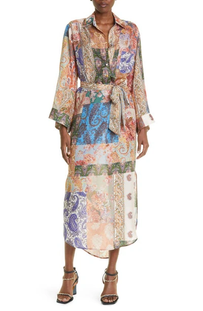 Zimmermann Devi Paisley Long Sleeve Silk Midi Shirtdress In Multicolor