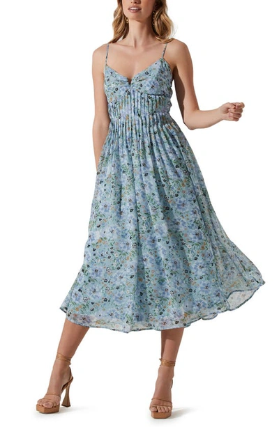 Astr Floral Print Pleated Dress In Blue Floral | ModeSens