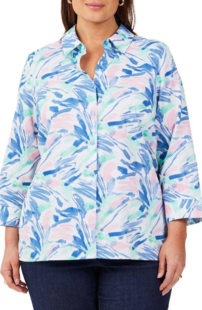 Foxcroft Lucie Tropical Print Cotton Shirt In Navy Multi
