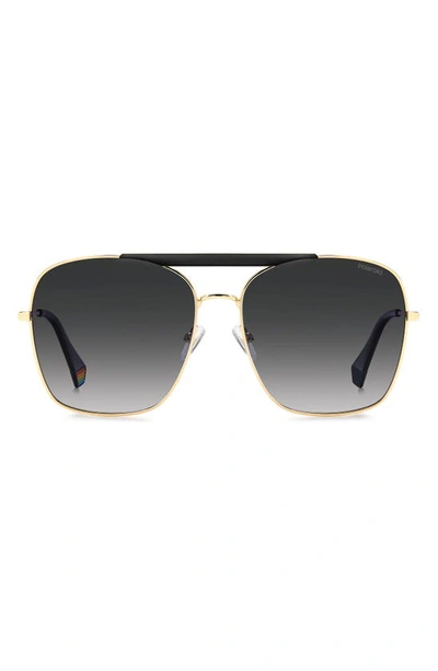 Polaroid 59mm Flat Front Polarized Square Sunglasses In Matte Black-gold/ Gray Polar