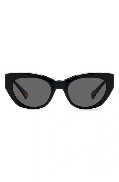 Polaroid 50mm Polarized Cat Eye Sunglasses In Black/ Gray Polarized