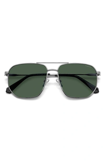 Polaroid 59mm Polarized Rectangular Sunglasses In Ruthenium/ Green Polarized