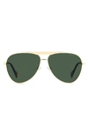 Polaroid 61mm Flat Front Polarized Aviator Sunglasses In Gold/ Green Polarized