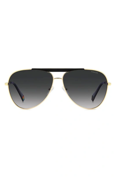 Polaroid 61mm Flat Front Polarized Aviator Sunglasses In Gold Black/ Gray Polar