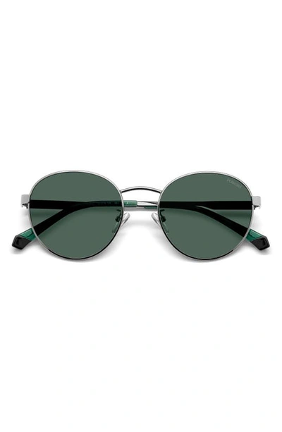 Polaroid 52mm Polarized Round Sunglasses In Ruthenium/ Green Polarized