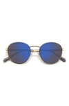Polaroid 52mm Polarized Round Sunglasses In Gold/ Blue Mirror Polar