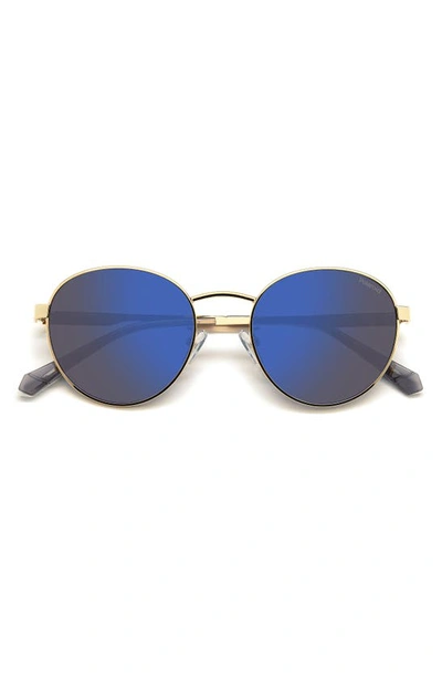 Polaroid 52mm Polarized Round Sunglasses In Gold/ Blue Mirror Polar