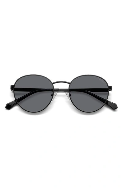 Polaroid 52mm Polarized Round Sunglasses In Matte Black/ Grey Polar