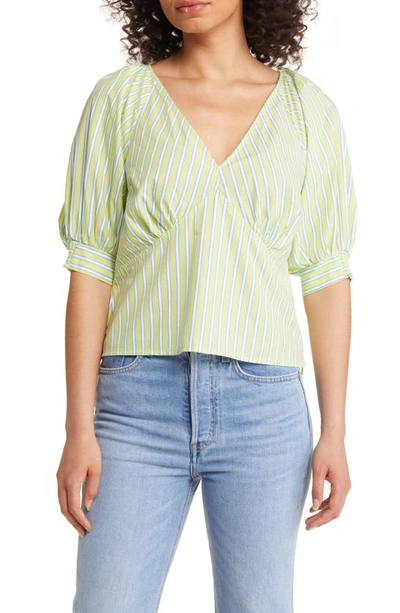 Sanctuary Stripe Cotton Poplin Top In Green