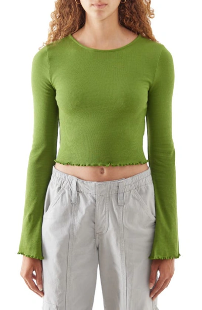 Bdg Urban Outfitters Lettuce Edge Microrib Stretch Cotton Crop Top In Green